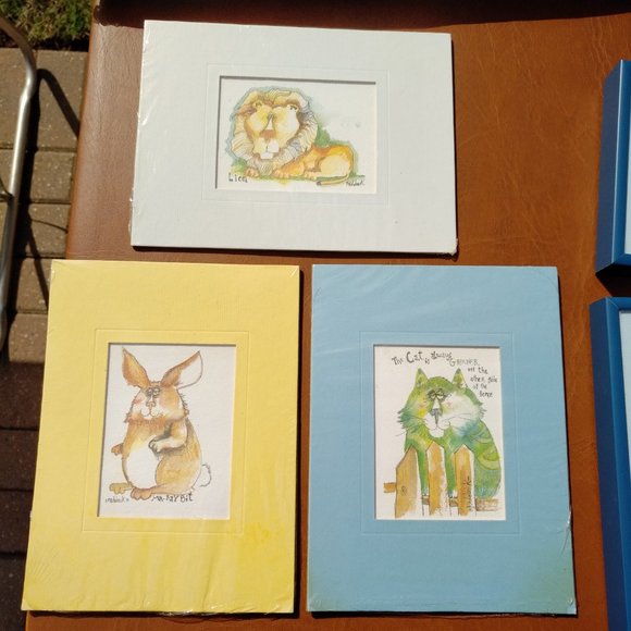 BRAND NEW SET OF 3 NEDOBECK PRINTS WITH CAT, LION, AND RABBIT AND CUSTOM MATS - Picture 5 of 14